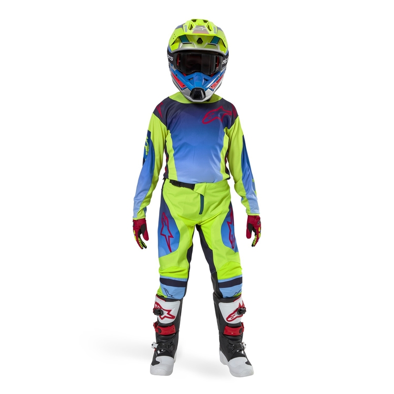 Dječji motocross dres Alpinestars Racer Hoen 2024 fluo žuto-plavo-crveni