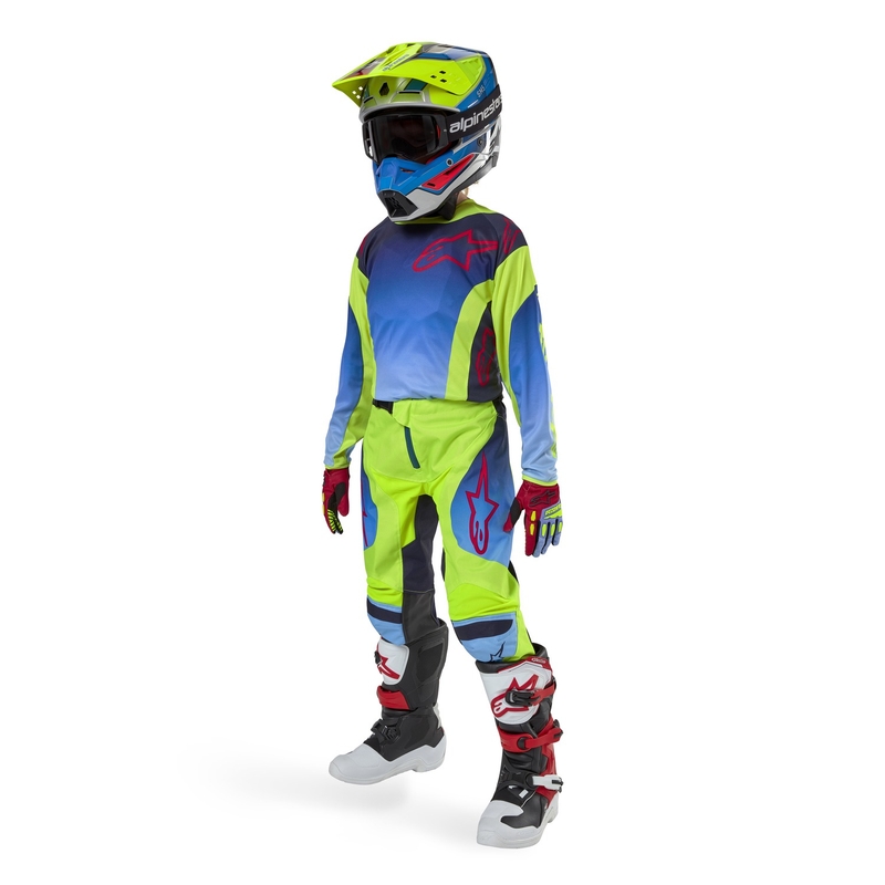 Alpinestars Racer Hoen dječje motocross hlače fluo žuto-plavo-crvene