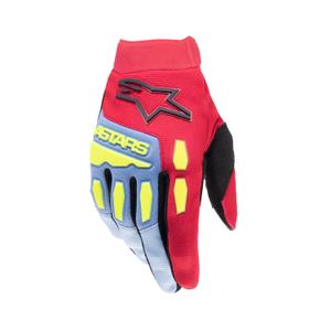 Alpinestars Full Bore 2024 dječje rukavice za motocross svijetlo plavo-crveno-fluo žuto-crno