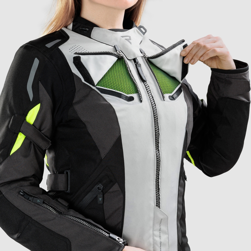 Ženska motociklistička jakna Rebelhorn Hiker IV crno-sivo-fluo žuta