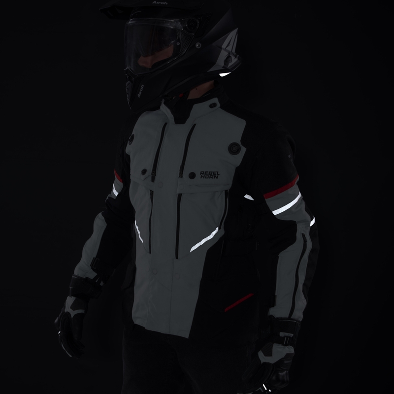 Motociklistička jakna Rebelhorn Range sivo-crno-crvena