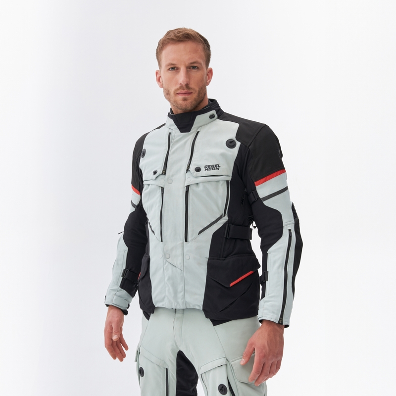 Motociklistička jakna Rebelhorn Range sivo-crno-crvena