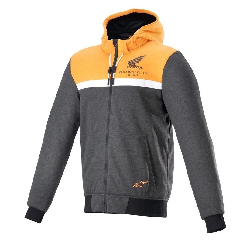 Alpinestars Chrome Street Hoodie Hoodie za motocikle Honda crno-sivo-narančasta