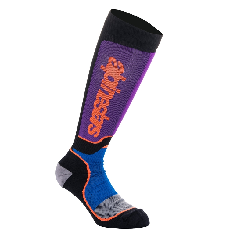 Alpinestars MX Plus čarape crno-narančasto-ljubičasto-plavo-sive