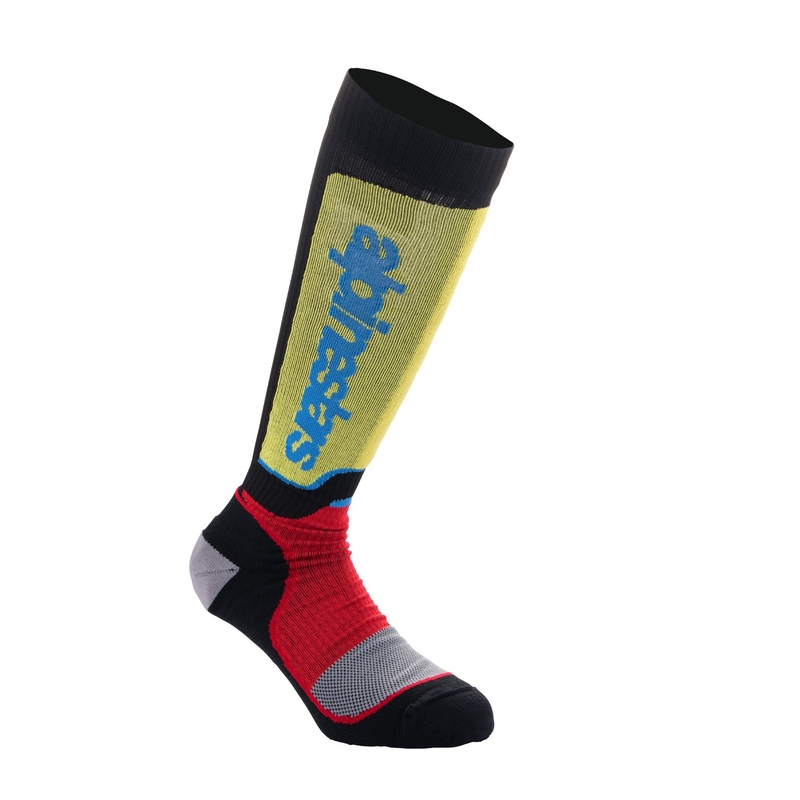 Alpinestars MX Plus dječje čarape crno-crvene fluo-žute fluo-plave