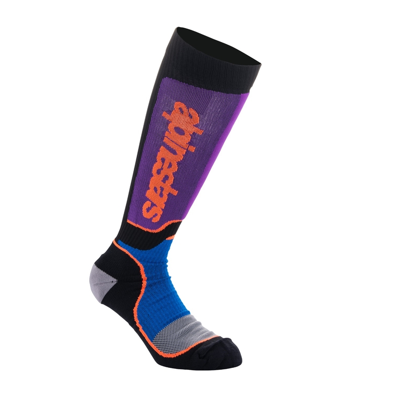 Alpinestars MX Plus dječje čarape crno-narančasto-ljubičasto-plavo-sivo