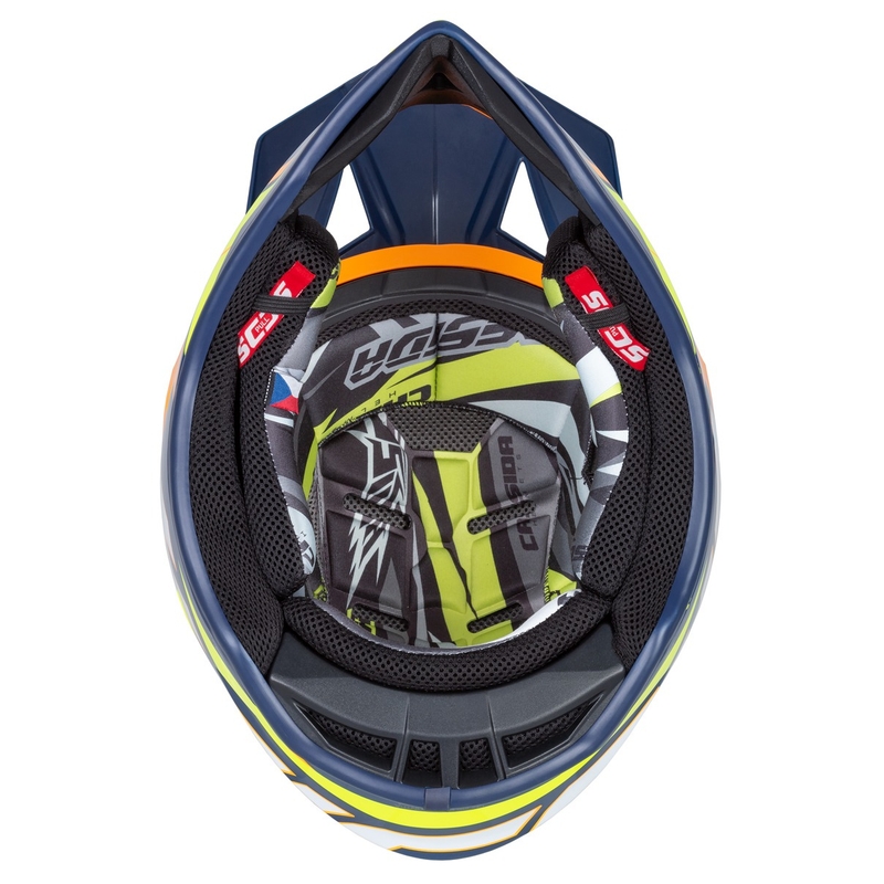 Motocross kaciga Cassida Cross Pro 2 Contra fluo žuto-narančasto-plava