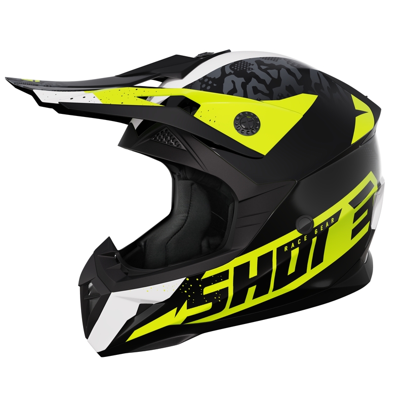 Dječja kaciga za motocross Shot Pulse Airfit sjajna crno-bijela-fluo žuta rasprodaja