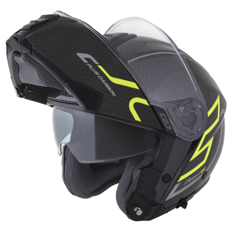 Preklopna kaciga Cassida Modulo 2.1 Plus Carbon fluo žuto-srebrno-crna