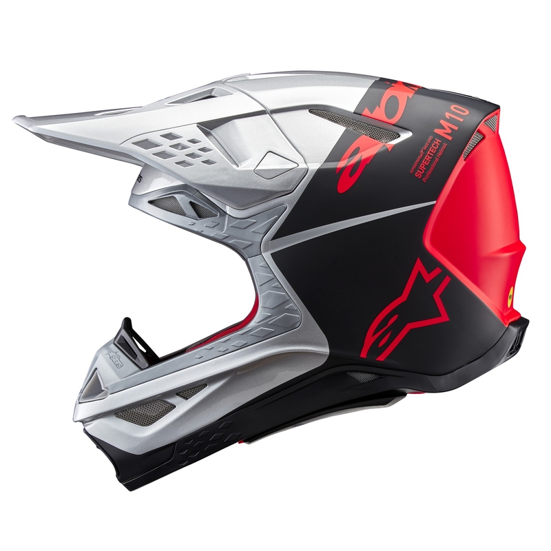 Motocross kaciga Alpinestars Supertech S-M10 Flood mat srebrno-crno-narančasta fluo