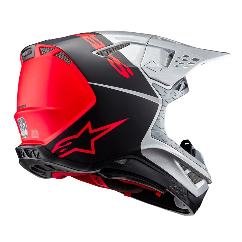 Motocross kaciga Alpinestars Supertech S-M10 Flood mat srebrno-crno-narančasta fluo