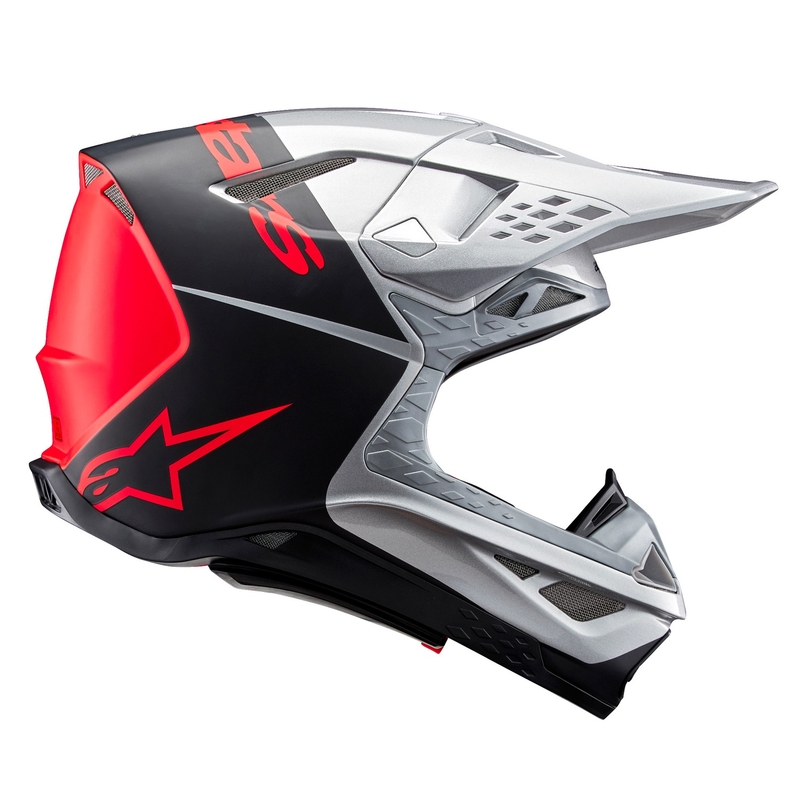 Motocross kaciga Alpinestars Supertech S-M10 Flood mat srebrno-crno-narančasta fluo