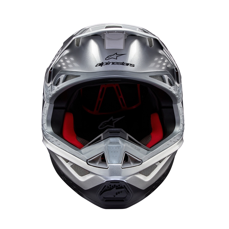 Motocross kaciga Alpinestars Supertech S-M10 Flood mat srebrno-crno-narančasta fluo