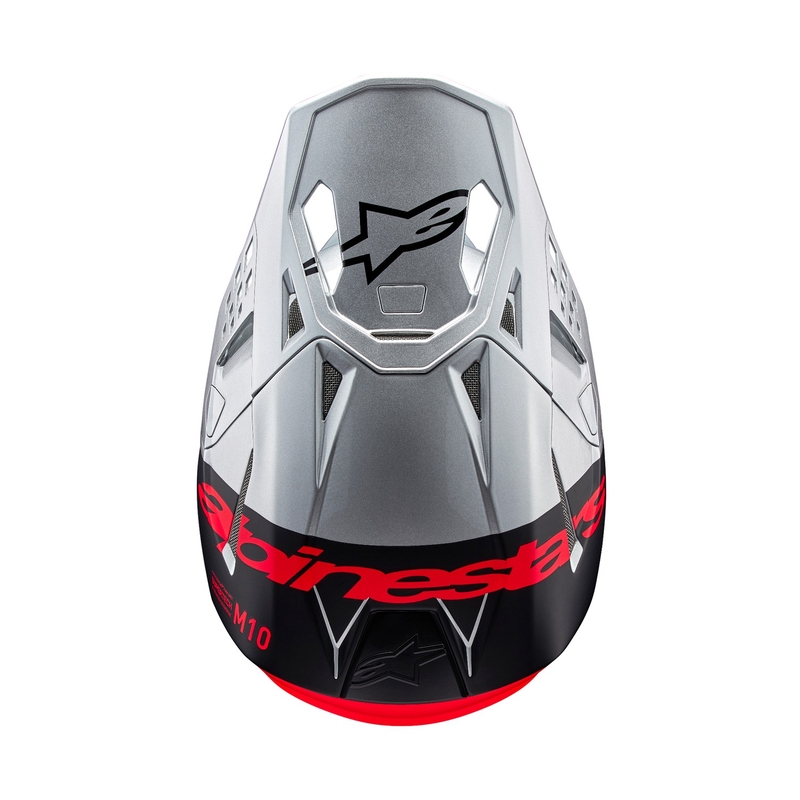 Motocross kaciga Alpinestars Supertech S-M10 Flood mat srebrno-crno-narančasta fluo
