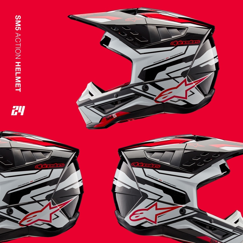 Alpinestars S-M5 Action 2 kaciga za motocross crno-bijela-fluo crvena