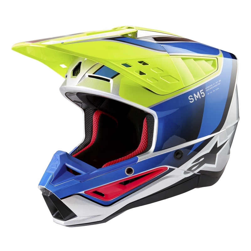 Motocross kaciga Alpinestars S-M5 Sail fluo žuto-plava-srebrna