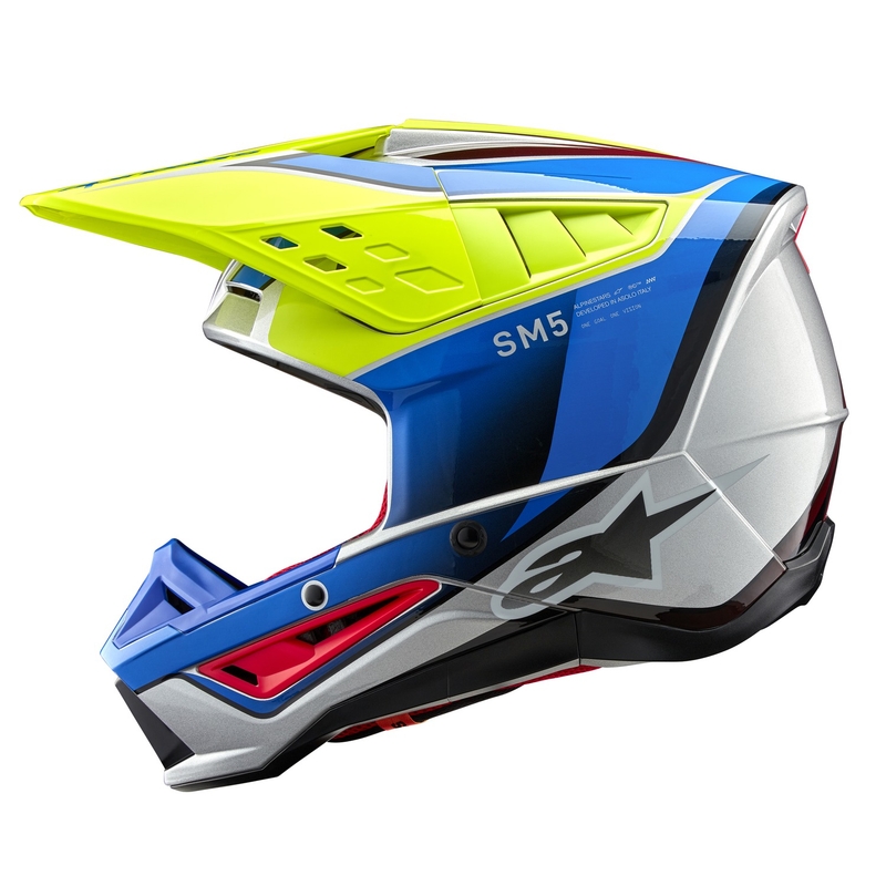 Motocross kaciga Alpinestars S-M5 Sail fluo žuto-plava-srebrna