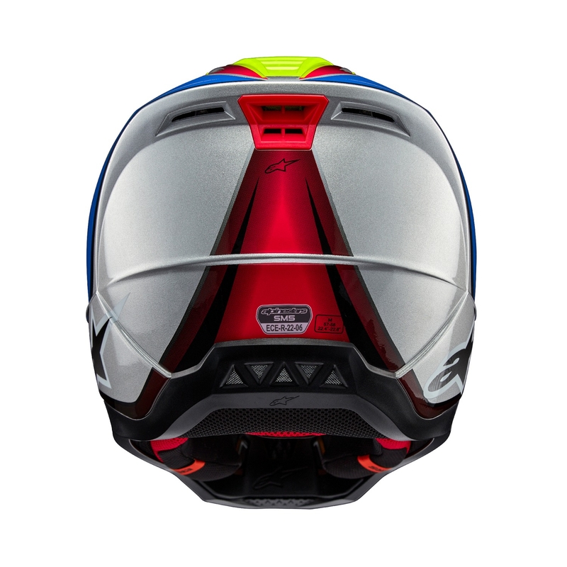 Motocross kaciga Alpinestars S-M5 Sail fluo žuto-plava-srebrna