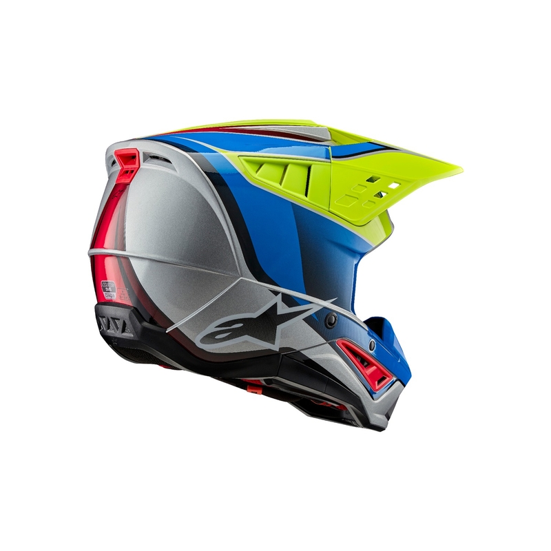 Motocross kaciga Alpinestars S-M5 Sail fluo žuto-plava-srebrna