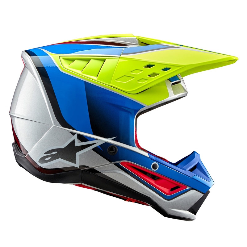 Motocross kaciga Alpinestars S-M5 Sail fluo žuto-plava-srebrna