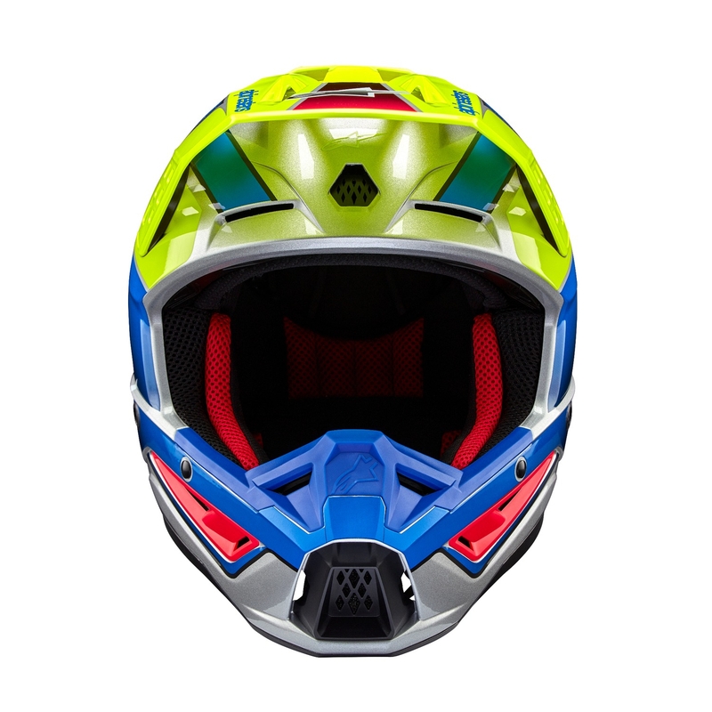 Motocross kaciga Alpinestars S-M5 Sail fluo žuto-plava-srebrna