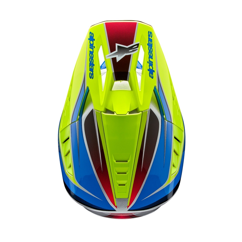 Motocross kaciga Alpinestars S-M5 Sail fluo žuto-plava-srebrna