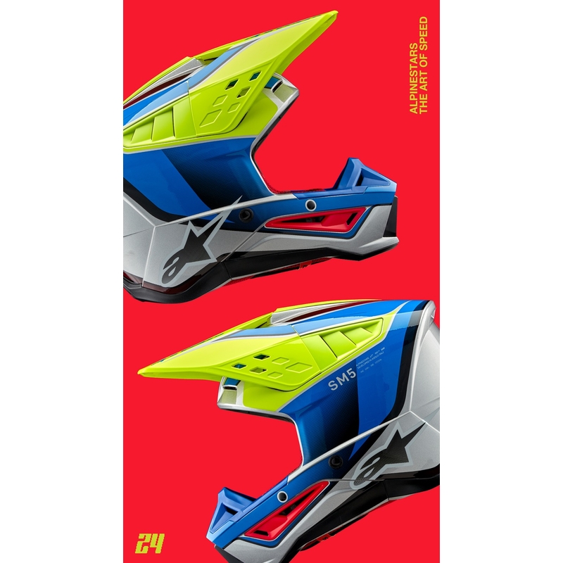 Motocross kaciga Alpinestars S-M5 Sail fluo žuto-plava-srebrna