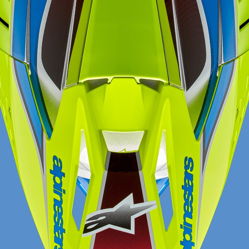 Motocross kaciga Alpinestars S-M5 Sail fluo žuto-plava-srebrna