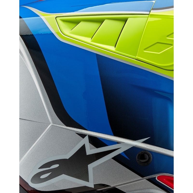 Motocross kaciga Alpinestars S-M5 Sail fluo žuto-plava-srebrna