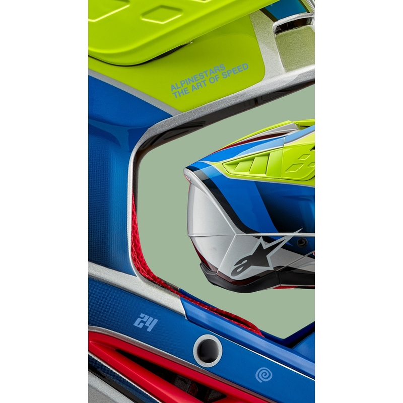 Motocross kaciga Alpinestars S-M5 Sail fluo žuto-plava-srebrna