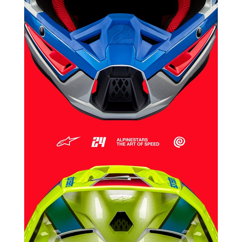Motocross kaciga Alpinestars S-M5 Sail fluo žuto-plava-srebrna