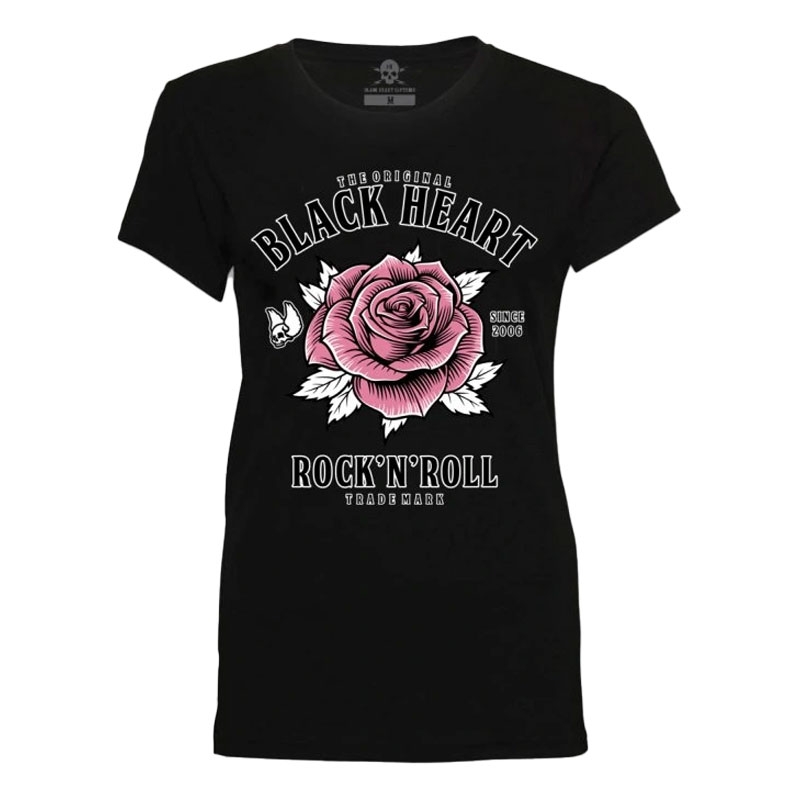 Black Heart Rock N Roll Rose ženska majica crna