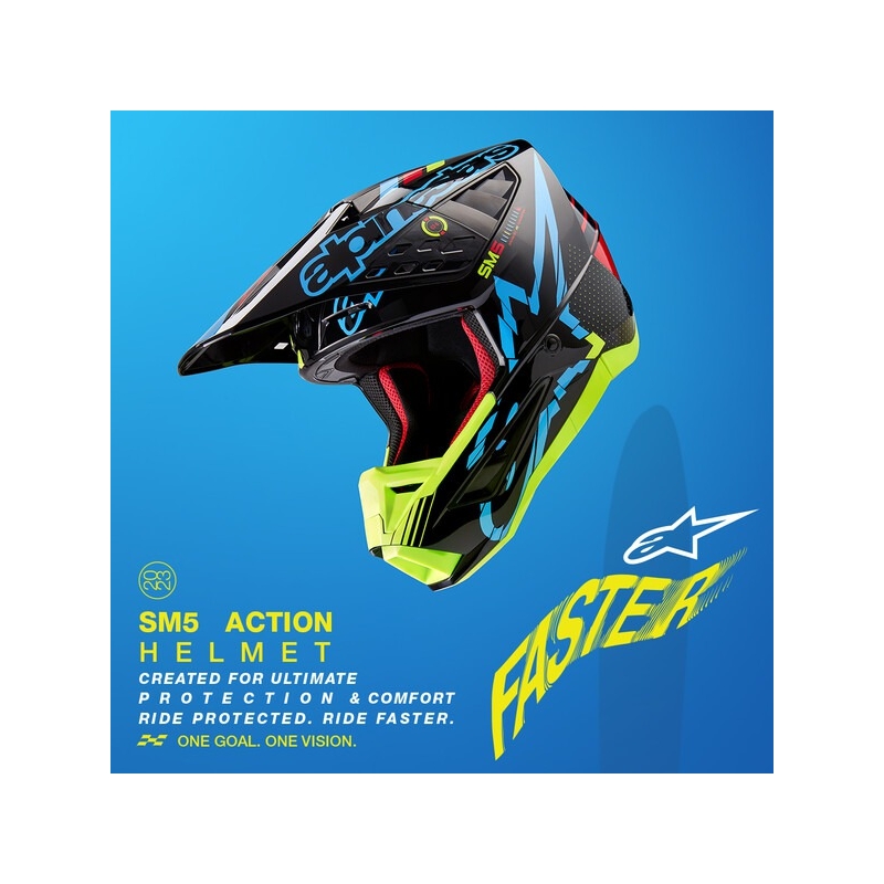 Motocross kaciga Alpinestars S-M5 Action fluo žuto-crna-plava-tamno crvena
