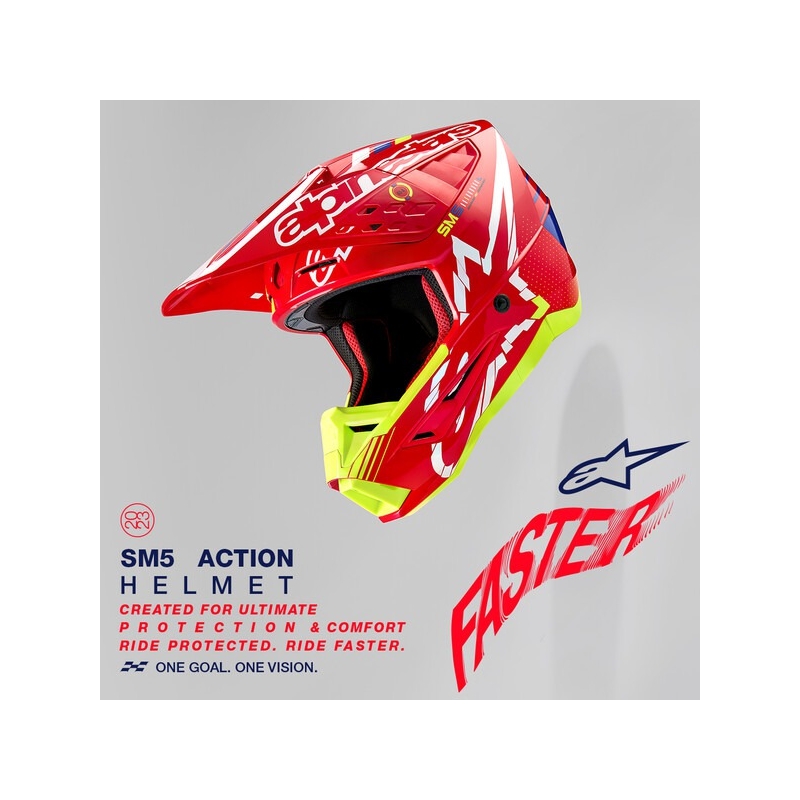 Alpinestars S-M5 Action motocross kaciga crveno-fluo žuto-bijelo plava