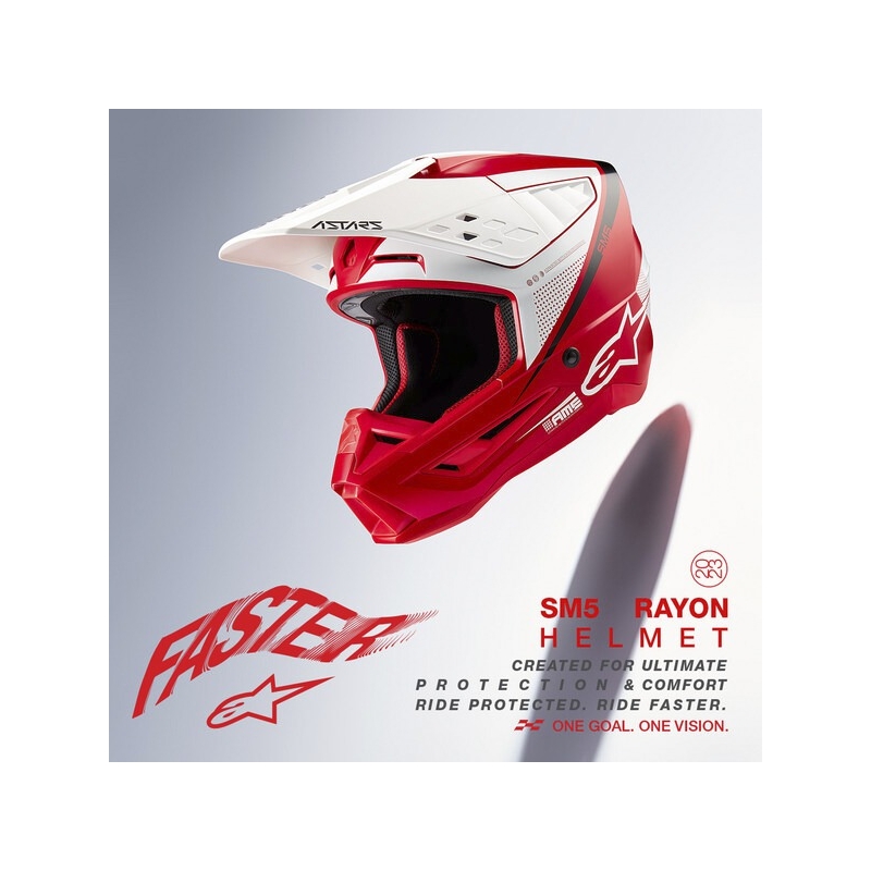 Motocross kaciga Alpinestars S-M5 Rayon crveno-bijelo-crna mat