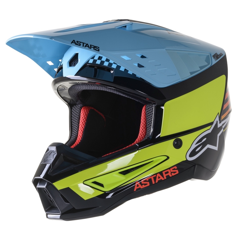 Motocross kaciga Alpinestars S-M5 Speed crna-fluo žuta-svijetlo plava sjajna