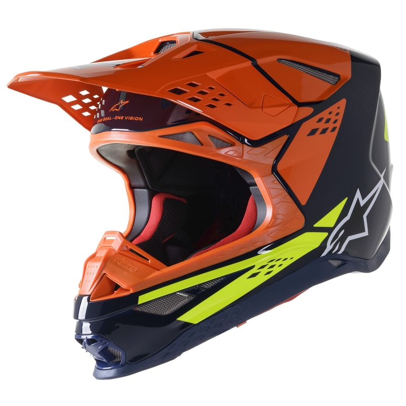 Alpinestars Supertech S-M8 tvornička kaciga za motocross tamno plava-narančasta-fluo žuta sjajna