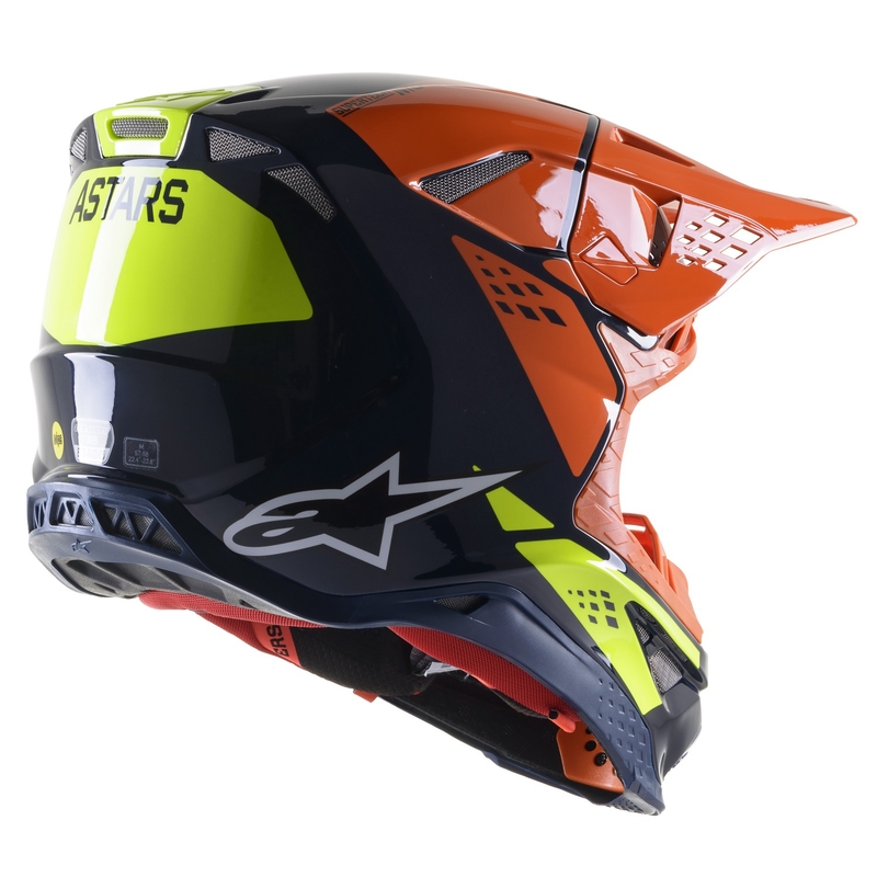Alpinestars Supertech S-M8 tvornička kaciga za motocross tamno plava-narančasta-fluo žuta sjajna