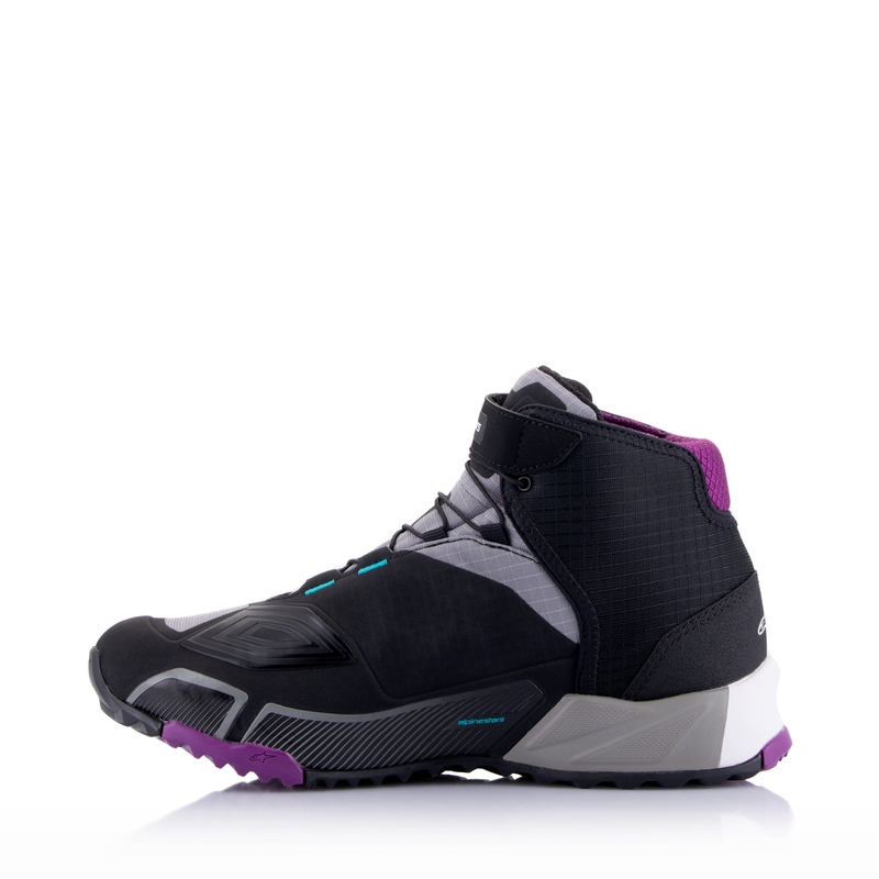 Ženske motociklističke čizme Alpinestars Stella CR-X Drystar crne-sive-ljubičaste-tirkizne