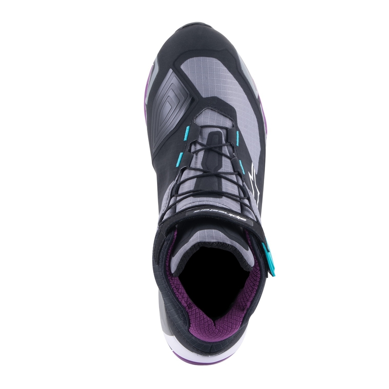 Ženske motociklističke čizme Alpinestars Stella CR-X Drystar crne-sive-ljubičaste-tirkizne