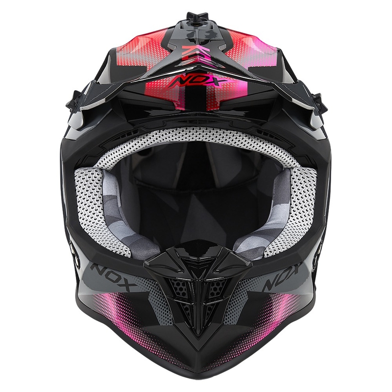 Ženska motocross kaciga NOX N633 fluo roza-crveno-siva