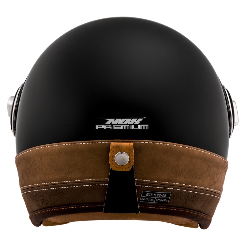 NOX PREMIUM Heritage kaciga za motocikle otvorenog lica, mat crna sa smeđom kožom