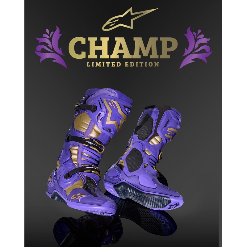 Alpinestars Tech 10 Limited Edition Champ ljubičasto-zlatne motociklističke čizme