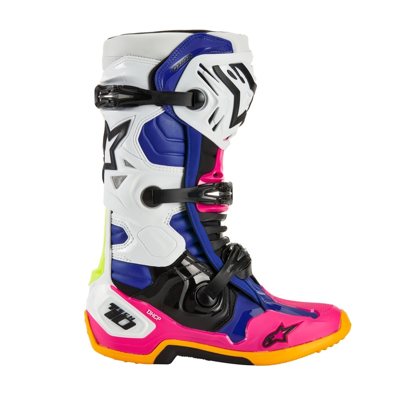 Alpinestars Tech 10 Ograničeno izdanje motociklističkih čizama za obalu Bijelo-Navy-Pink-Fluo Žuto-Narančasto-Crno