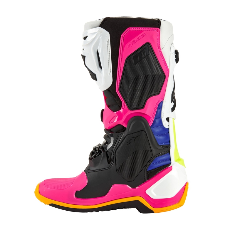 Alpinestars Tech 10 Ograničeno izdanje motociklističkih čizama za obalu Bijelo-Navy-Pink-Fluo Žuto-Narančasto-Crno
