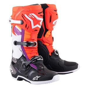 Alpinestars Tech 10 motorističke čizme narančasto-žuto-ljubičasto-bijelo-crno
