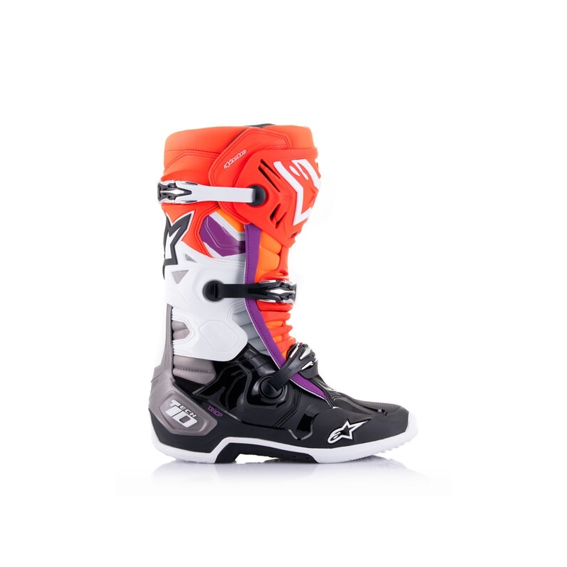 Alpinestars Tech 10 motorističke čizme narančasto-žuto-ljubičasto-bijelo-crno
