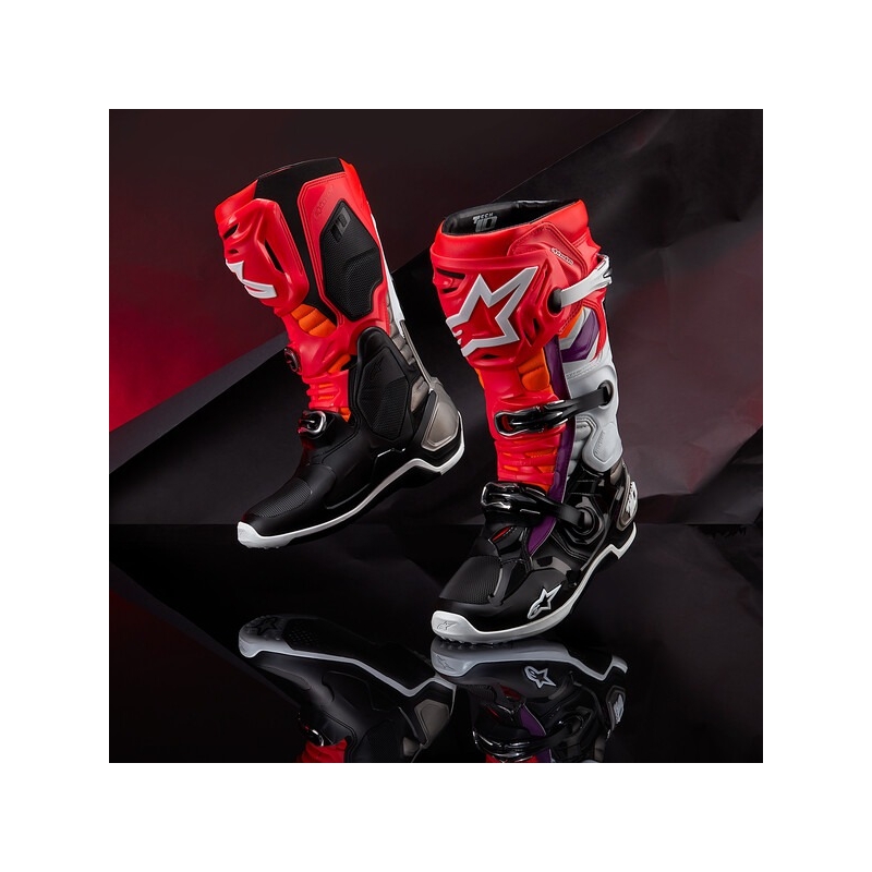 Alpinestars Tech 10 motorističke čizme narančasto-žuto-ljubičasto-bijelo-crno