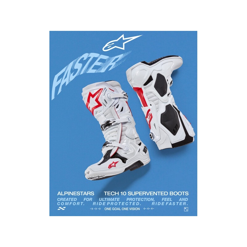 Alpinestars Tech 10 Supervented motociklističke čizme perforirane bijelo-crveno-crne