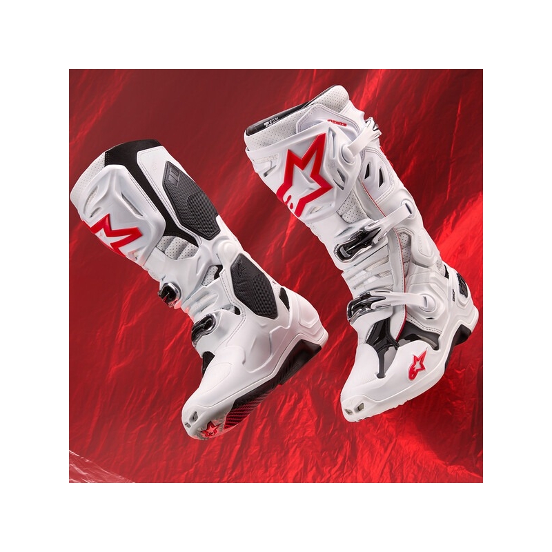 Alpinestars Tech 10 Supervented motociklističke čizme perforirane bijelo-crveno-crne